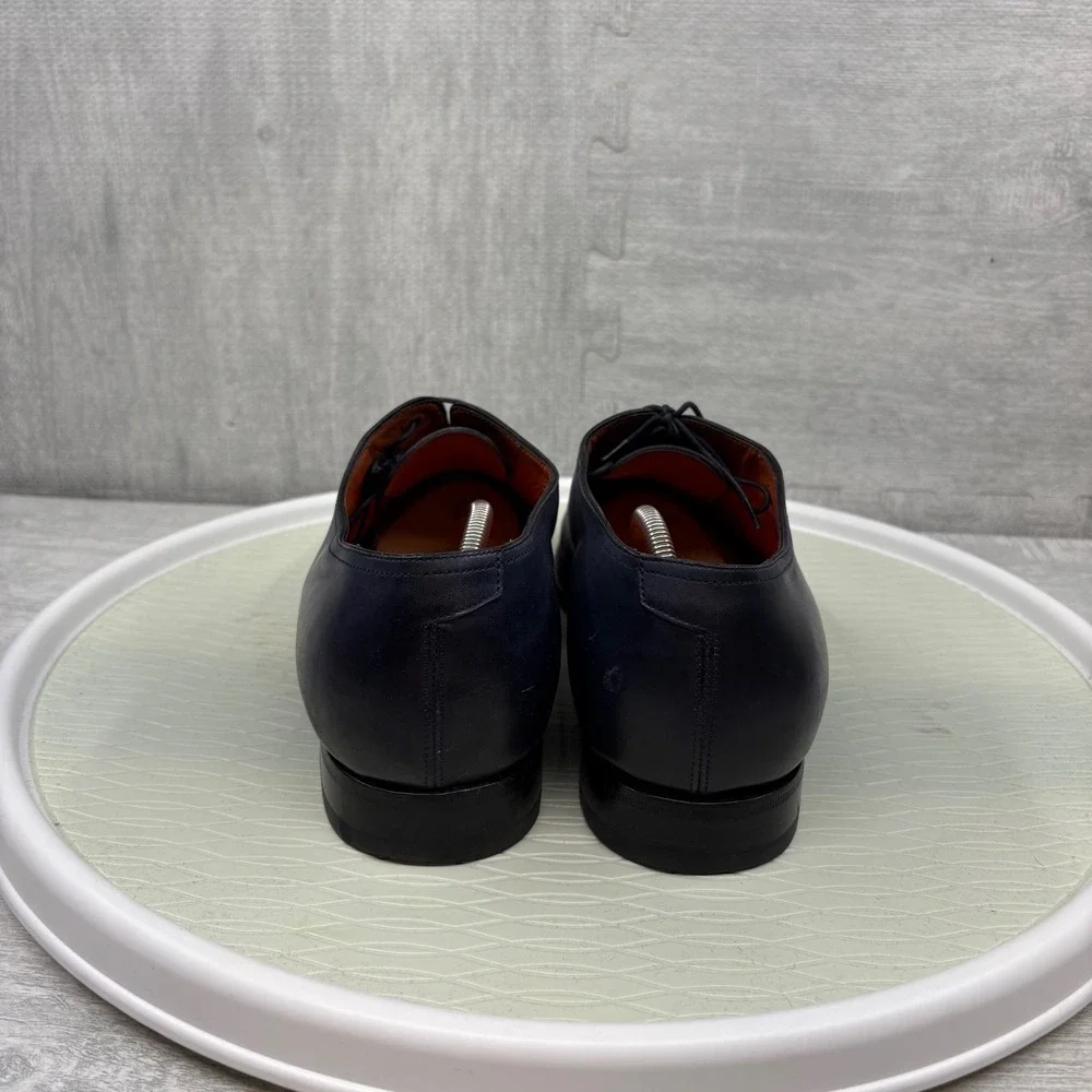 Santoni 2152 Dress Shoes Hand Antiqued Plain Toe Bal Oxford Blue Ombre Leather